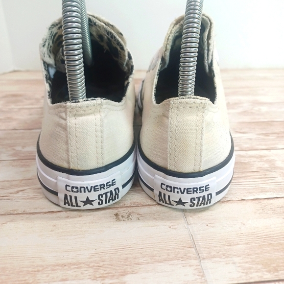 Converse All Stars Low Top Cream Black Animal Print Double Tongue Women's Size 6 - Picture 5 of 15